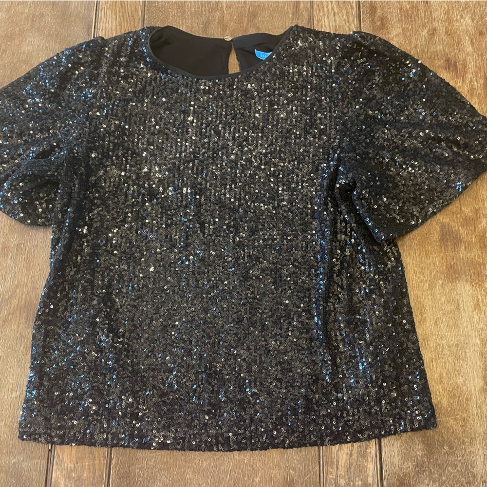 Draper James Black Sequin Flutter Sleeve Top